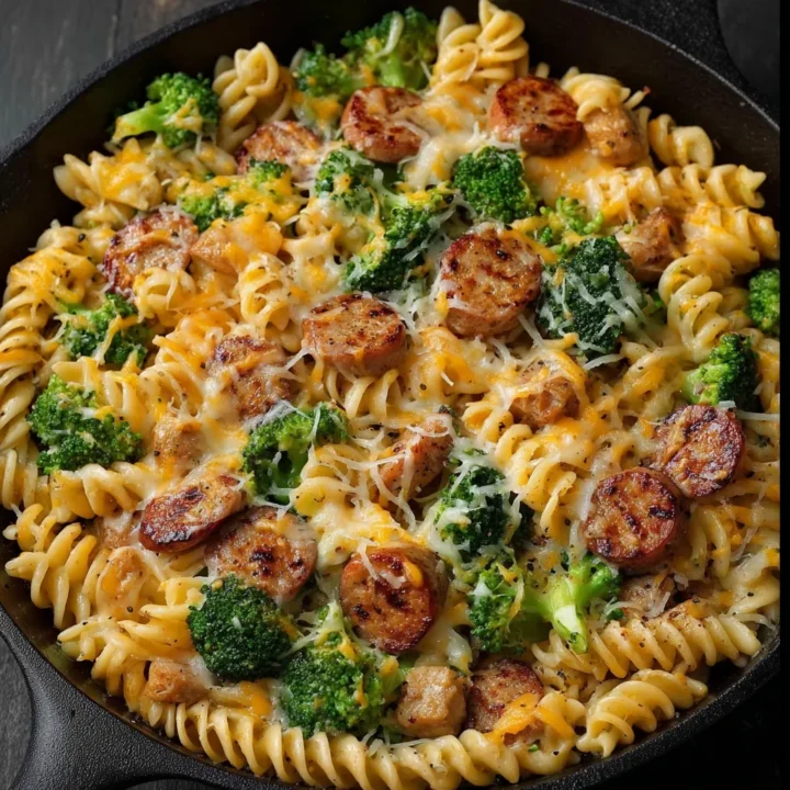 Cheesy Broccoli Sausage Pasta Skillet