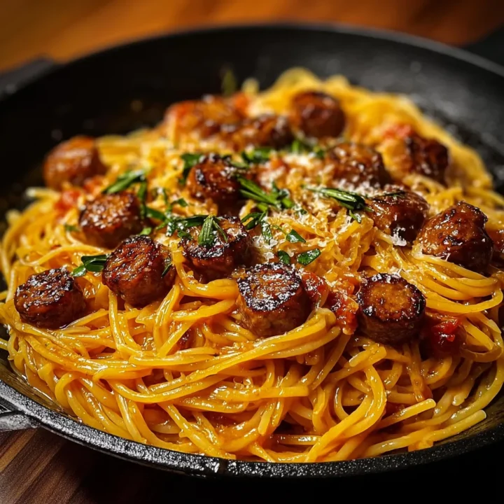 Sticky Honey Garlic Sausage Pasta Skillet