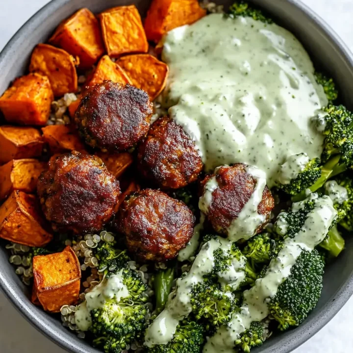 Barbecue Meatball Bowls with Avocado Goddess Sauce