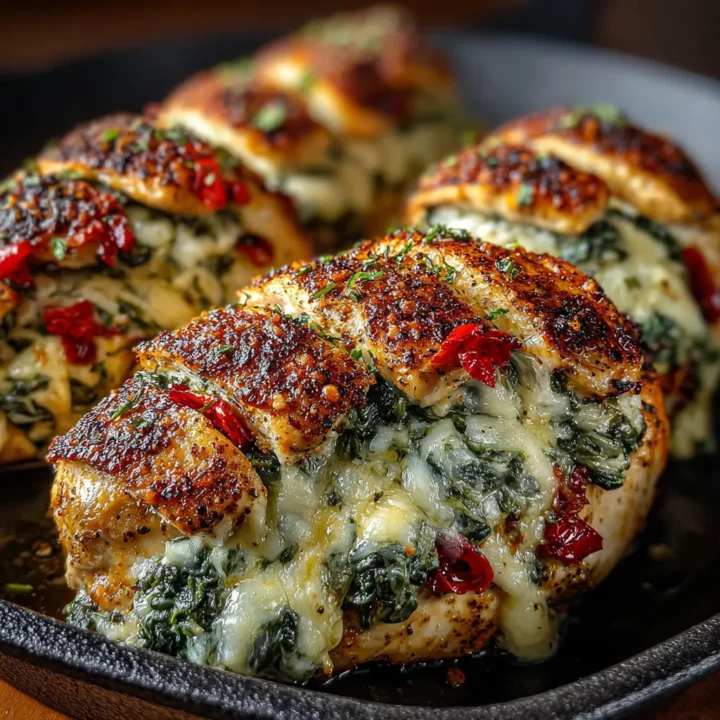 Roasted Red Pepper, Spinach, and Mozzarella Stuffed Chicken