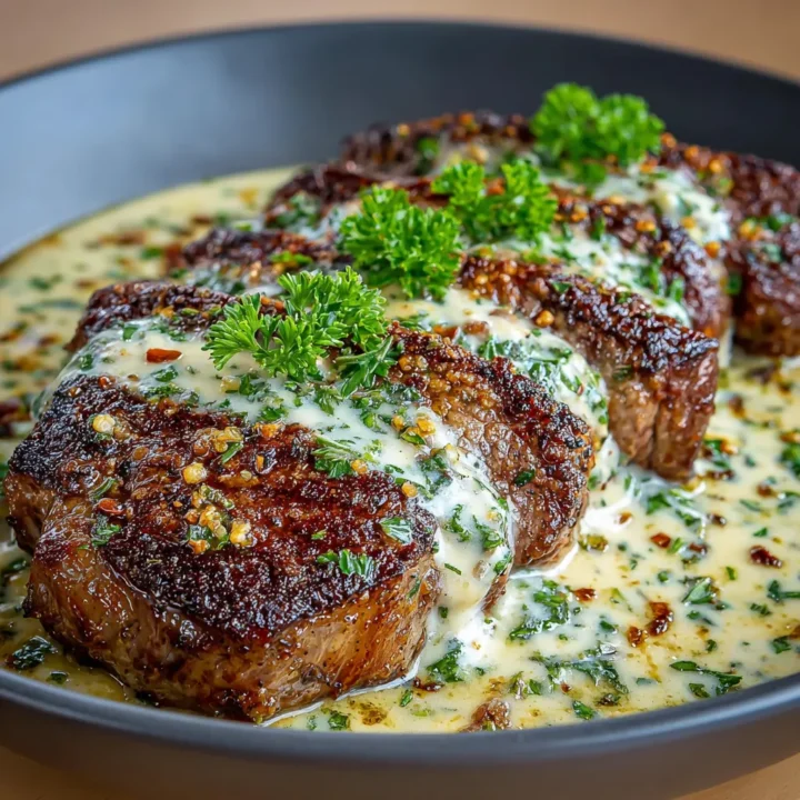 Steak with Haunted Bourbon Garlic Cream Sauce