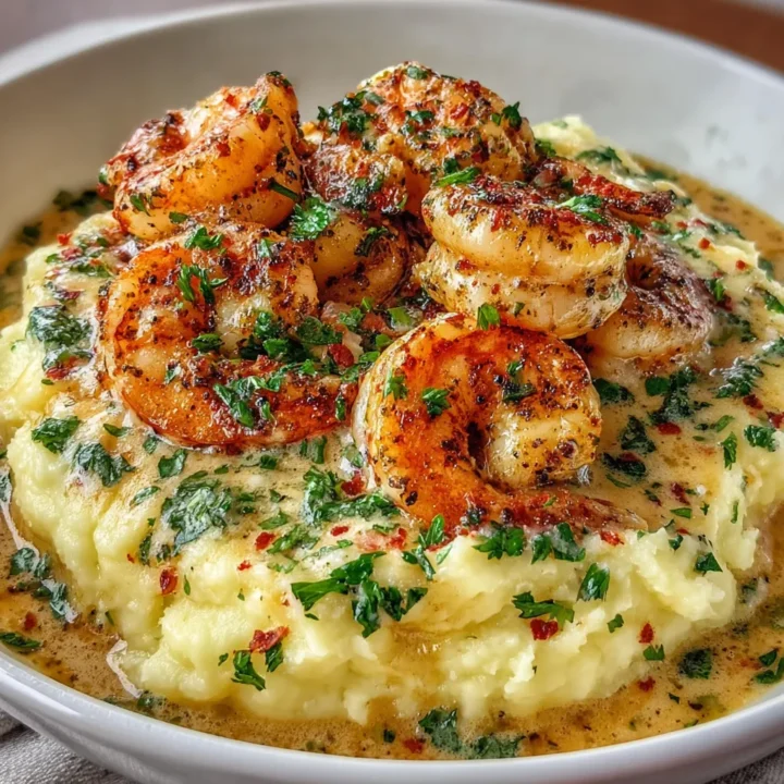 Creamy Garlic Shrimp Over Mashed Potatoes