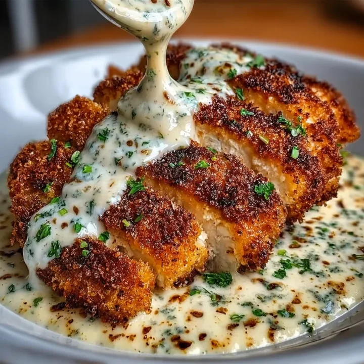 Crispy Parmesan Chicken Recipe with Dreamy Garlic Cream Sauce
