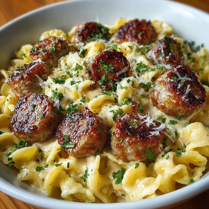 Garlic Butter Sausage Bites with Creamy Parmesan Pasta Recipe
