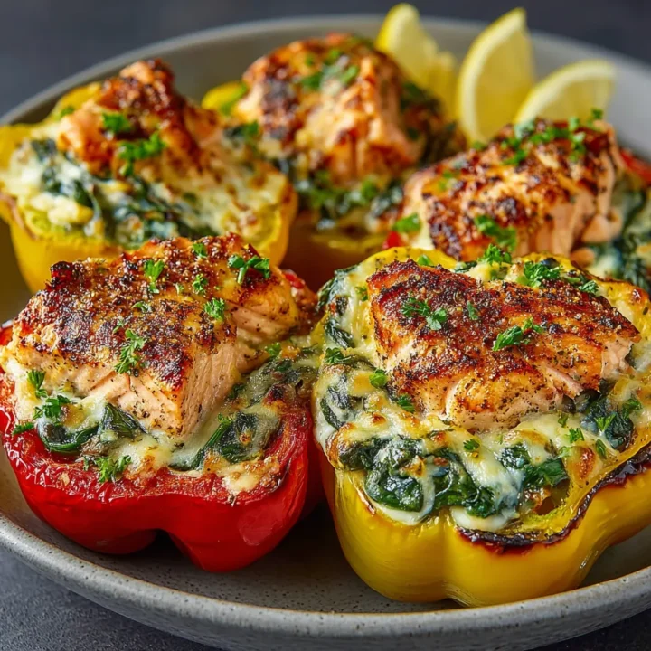 Keto Salmon Recipes - Salmon and Spinach Stuffed Peppers