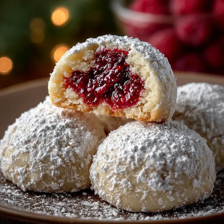 Raspberry-Filled Almond Snow Cookies