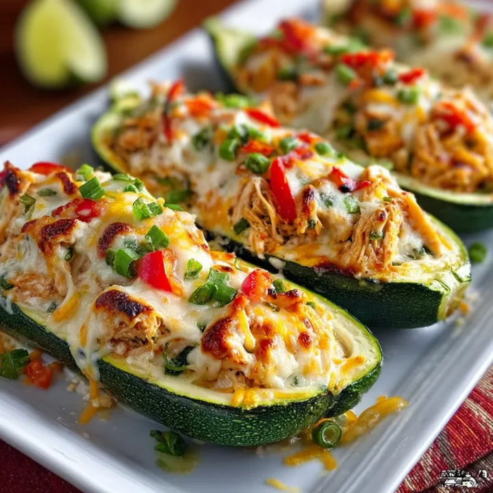 Stuffed Zucchini Boats with Creamy Chicken