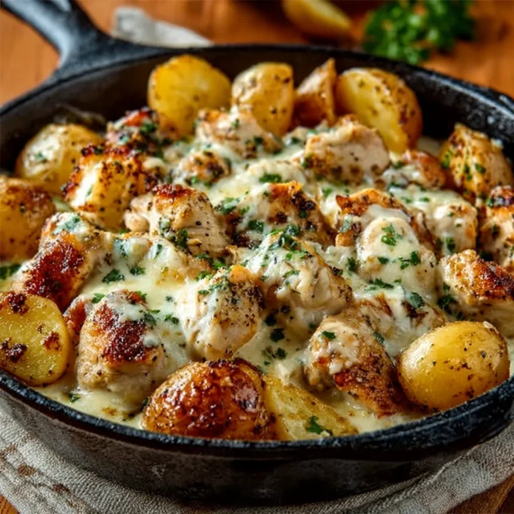 Creamy Garlic Parmesan Chicken and Potato Skillet