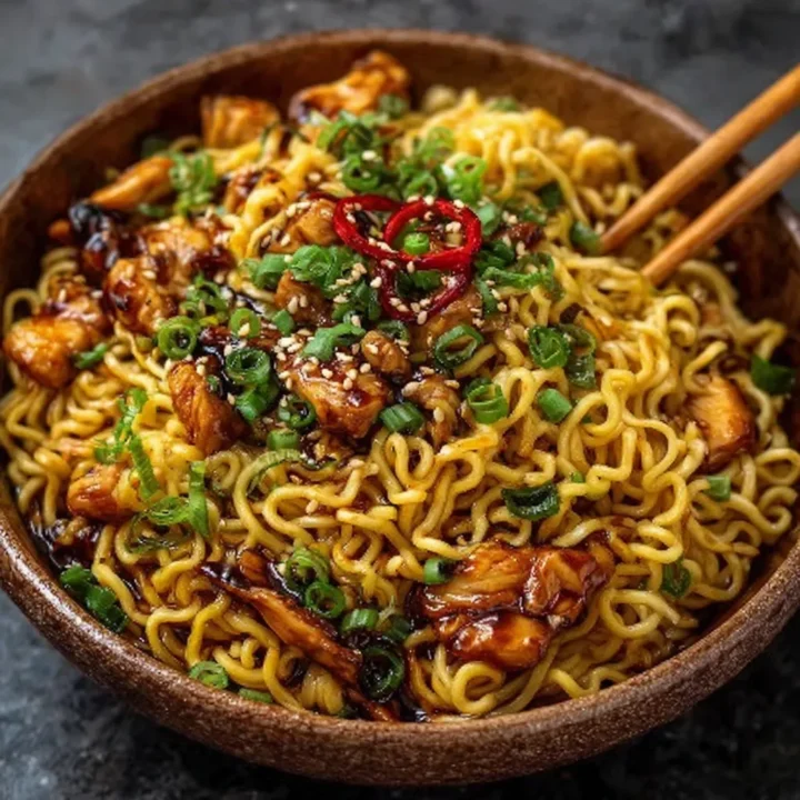 Sticky Garlic Chicken Noodles Recipe