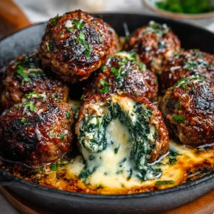 Mozzarella Stuffed Spinach Garlic Meatballs