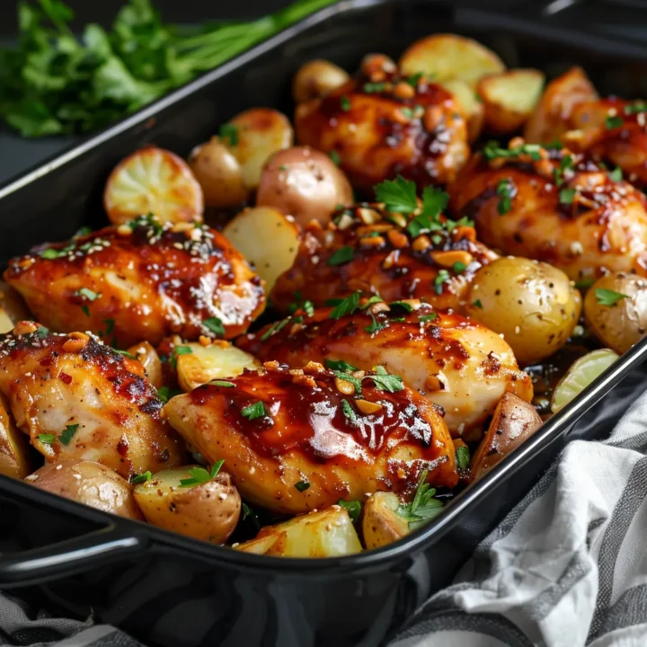 Honey BBQ Chicken with Garlic Parmesan Potatoes
