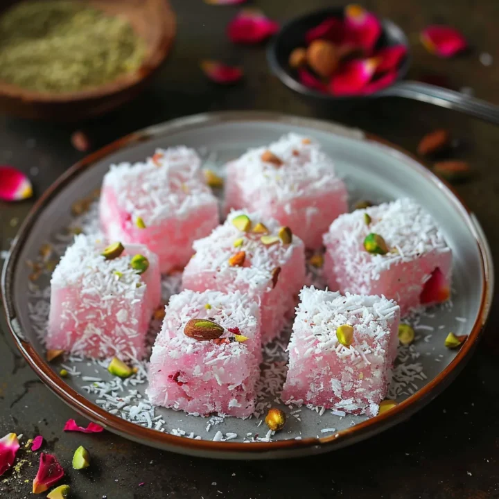Easy Diwali Rose Coconut Ice