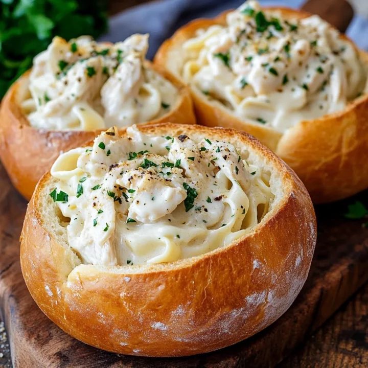 Chicken Alfredo Garlic Bread Bowls