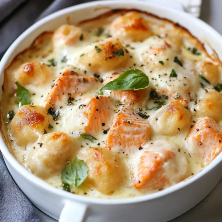 Creamy Juicy Salmon Gnocchi Bake