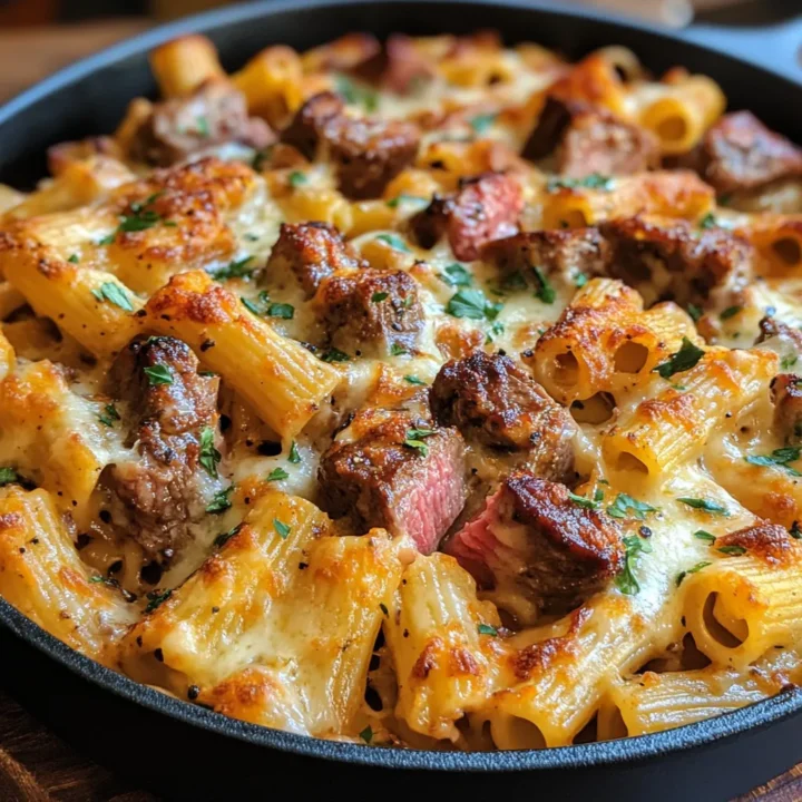 Cajun Steak Tips Rigatoni Bake