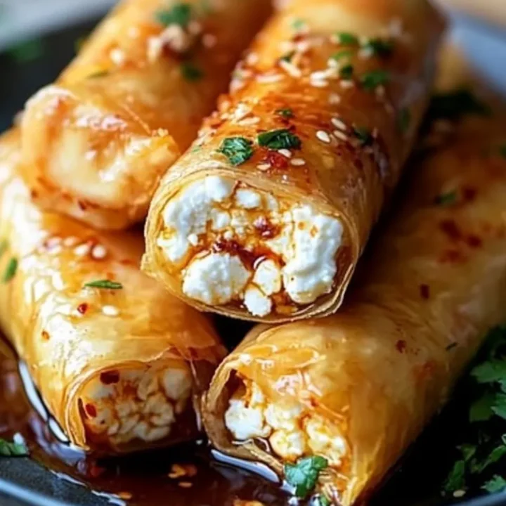 Oven Fried Feta Rolls with Chili Honey
