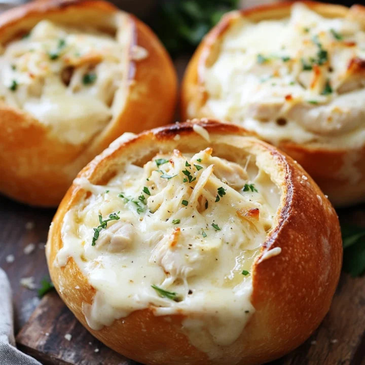 Chicken Alfredo Garlic Bread Bowls