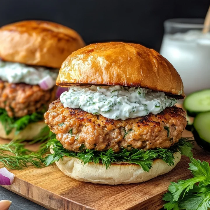 Juicy Greek Chicken Burgers with Tzatziki