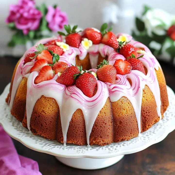 Strawberry Swirl Cake With Glaze